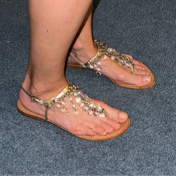 il Sandalo Tesorone Brothers Italy Crystals Chandelier Thong Sandals 9 Gold - Picture 2 of 12